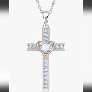 Silver and Rose Gold Heart Cross Necklace